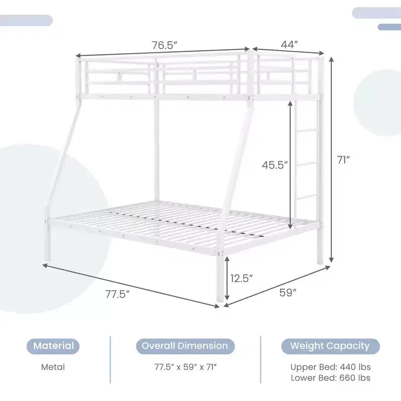 Costway Twin Over Full Metal Bunk Bed with Integrated Ladder Full-length Guardrail Black/White