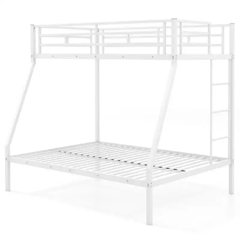 Costway Twin Over Full Metal Bunk Bed with Integrated Ladder Full-length Guardrail Black/White