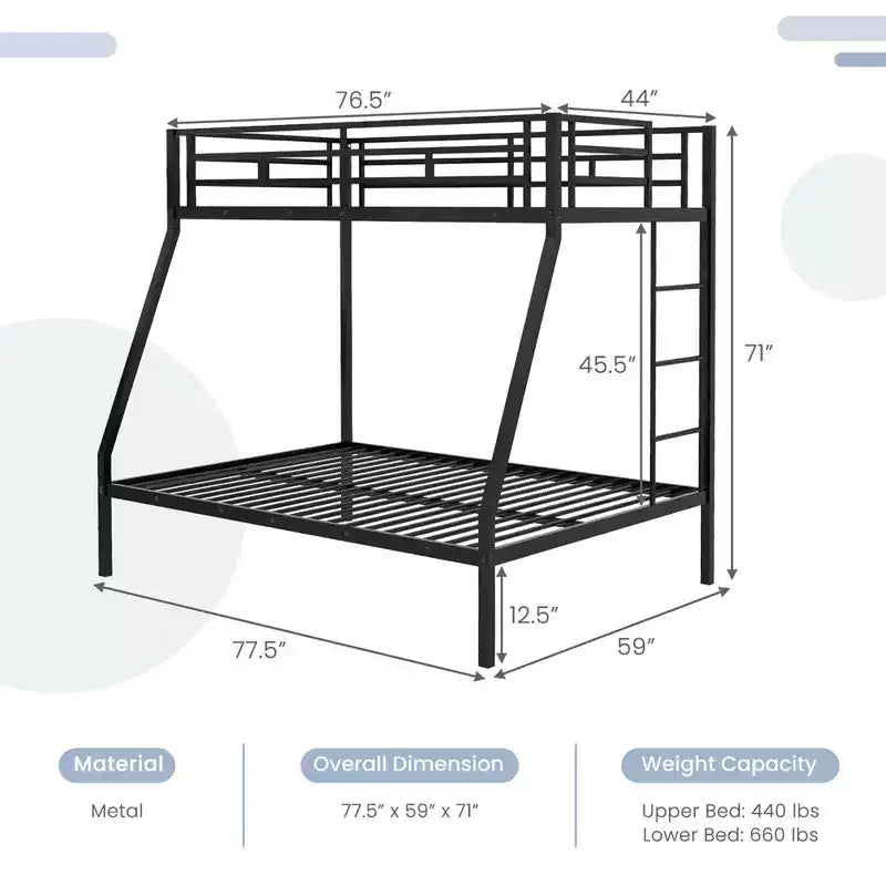 Costway Twin Over Full Metal Bunk Bed with Integrated Ladder Full-length Guardrail Black/White
